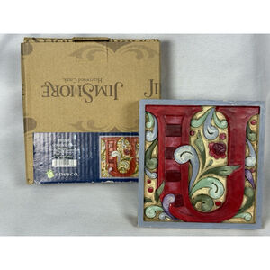 Jim Shore Heartwood Creek Monogram Letter U Block Tile Hanging 4013215U
